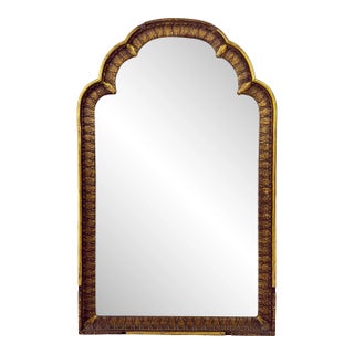 Late 19th Century Vintage Queen Anne Giltwood Mirror With Arched Pediment and Foliate Decoration For Sale