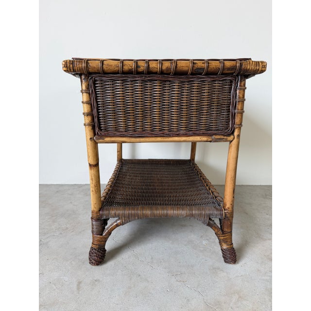 Vintage Coastal Organic Bamboo & Woven Wicker One-Drawer Nightstand For Sale - Image 11 of 12