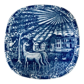 Set of 5 Swedish Blue and White Rorstrand Christmas Plates For Sale