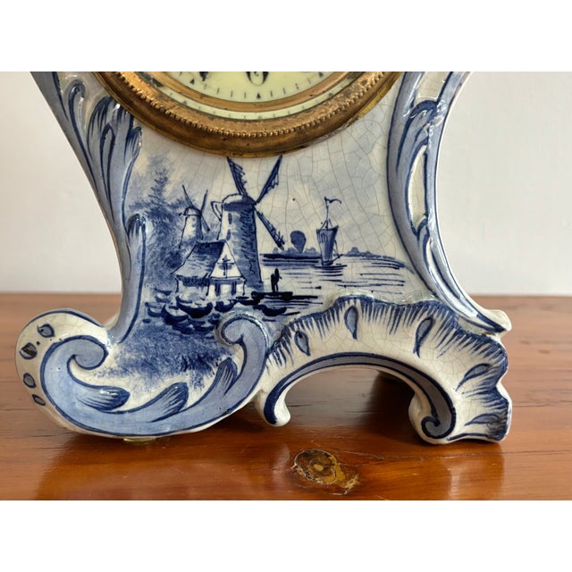 1890s French Rococo Delft Mantle Clock For Sale - Image 15 of 16