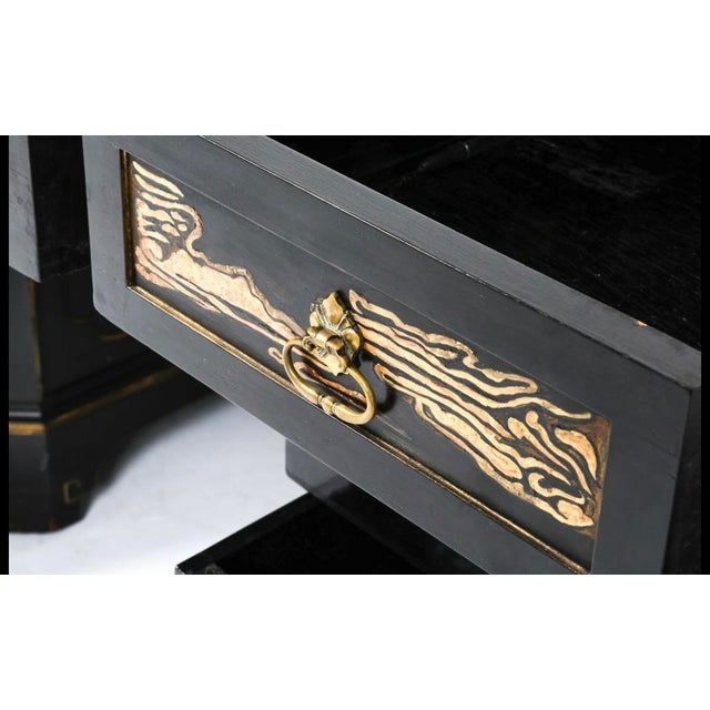 Metal Chinoiserie Hand Painted Black Lacquer Partners Desk For Sale - Image 7 of 12