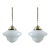 1930s Art Deco Milk Glass Pendant Lights Beautiful Long Chains Made of Brass - a Pair For Sale