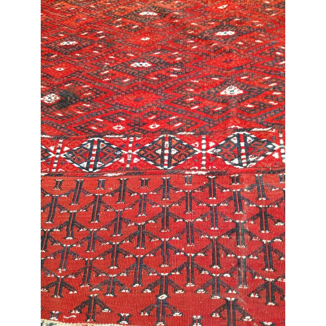 Vintage Turkmen Yomut Soumak Tribal Rug, Handwoven Wool, Allover Geometric Pattern, 6x12 For Sale - Image 4 of 10