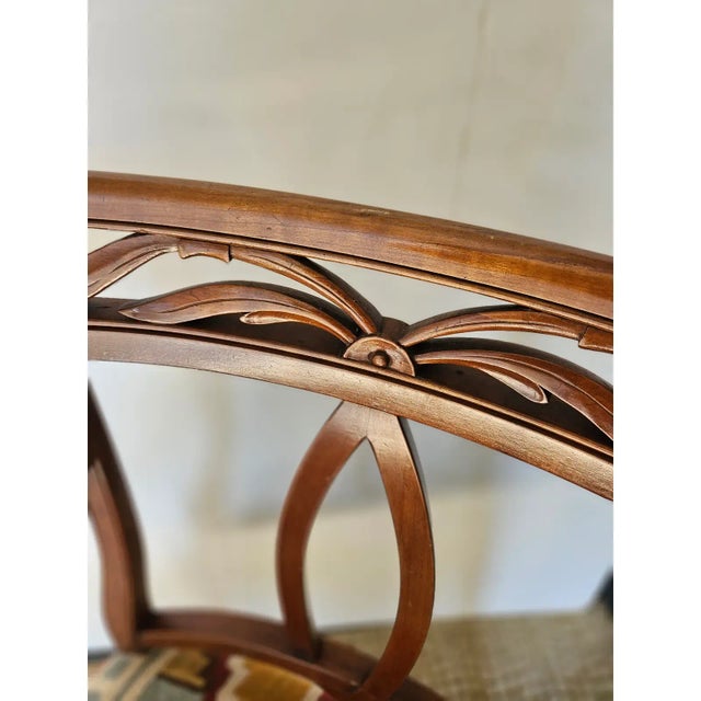 Neoclassical Vintage Italian Fruitwood Armchair Having New Abstract Crewel Embroidery Seat and French Nailhead Trim For Sale - Image 3 of 7