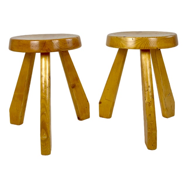 Set of Pine Sandoz Stools attributed to Charlotte Perriand for Les Arcs, France, 1960s For Sale