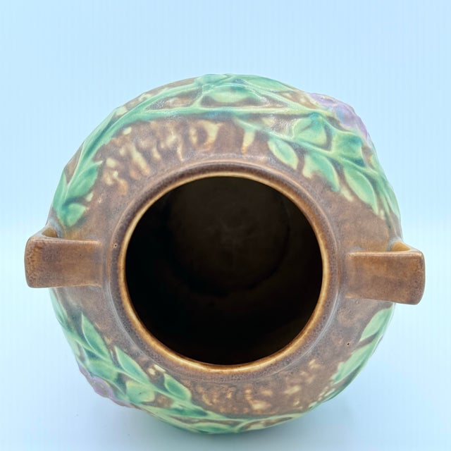 Early 20th Century Art Nouveau Style Wisteria Relief Pottery Vase With Twin Handles For Sale - Image 5 of 7