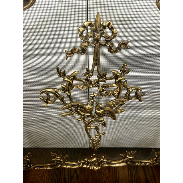 Vintage French Rococo Style Brass Fireplace Screen With Lovebirds For Sale In Kansas City - Image 6 of 7
