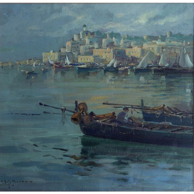This captivating maritime scene by Leon Giuseppe Buono (Pozzuoli, Naples 1887 - 1975) masterfully depicts a serene...