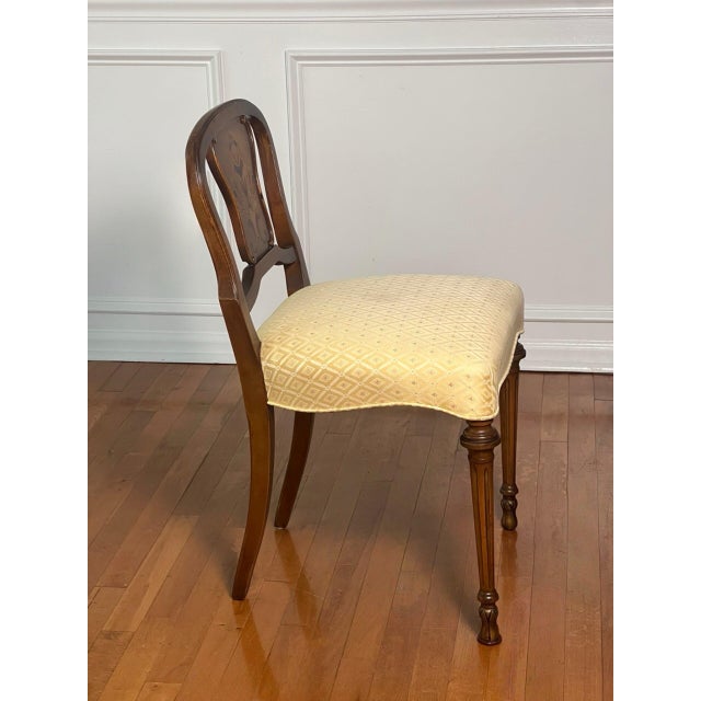 French Walnut Boudoir, Vanity Chair With Floral Inlay, C. 1900s For Sale In Philadelphia - Image 6 of 16