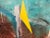 The art piece features a vibrant color palette, predominantly using shades of brown and turquoise with accents of yellow,...