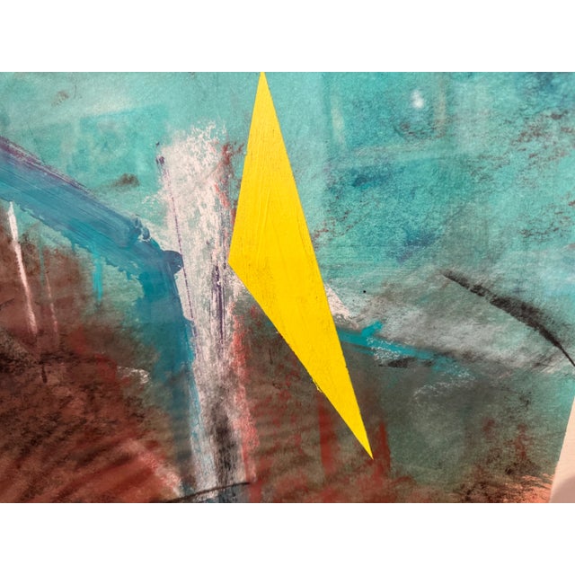 The art piece features a vibrant color palette, predominantly using shades of brown and turquoise with accents of yellow,...