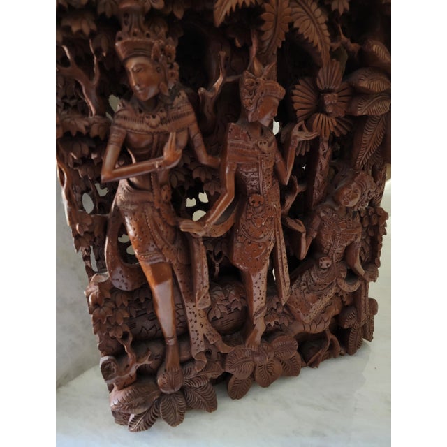 Wood Vintage Indonesian Balinese Hand Carved Wooden Wall Panel For Sale - Image 7 of 11