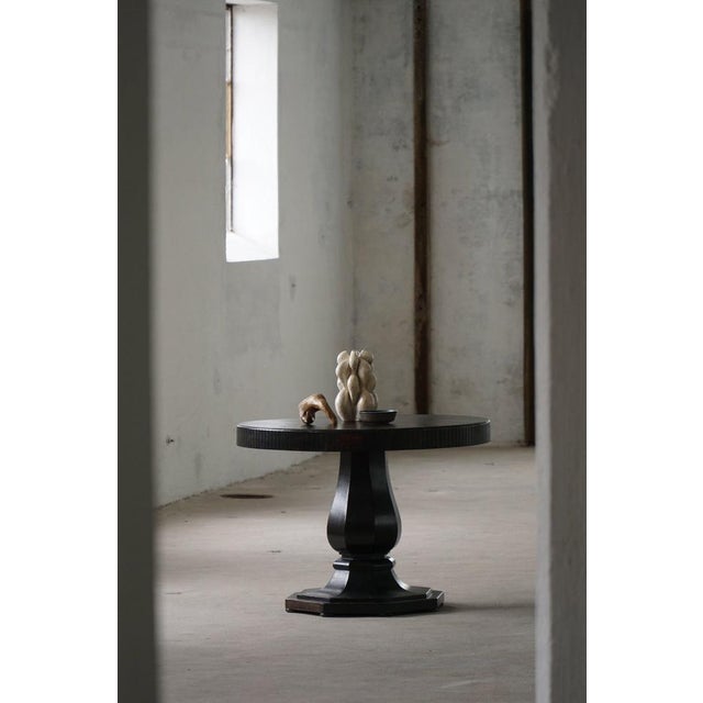 Vintage Danish Round Art Deco Console Table in Ebonized Oak, 1930s For Sale - Image 3 of 18