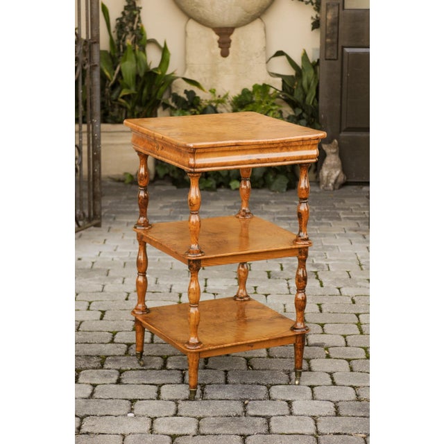 Late 19th Century French Burled Walnut Three-Tiered Trolley with Butterfly Veneer, circa 1870 For Sale - Image 5 of 12