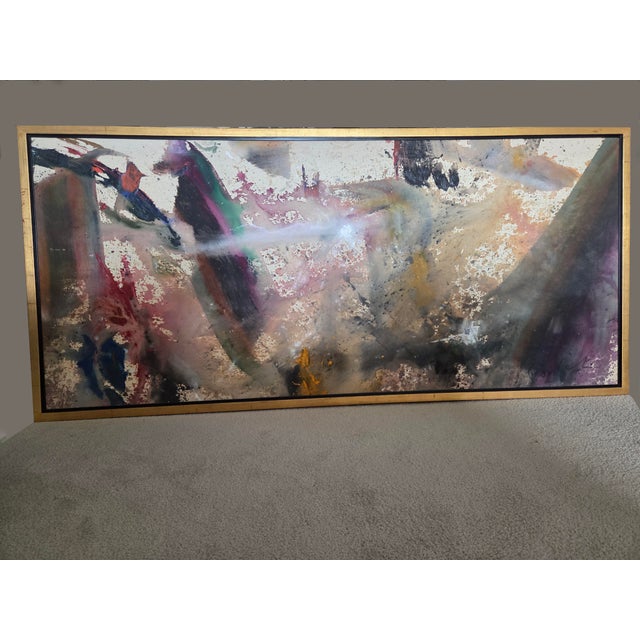 Very Large 6 Ft Framed Abstract Mixed Media Painting on Canvas, Signed 1978 For Sale - Image 4 of 18