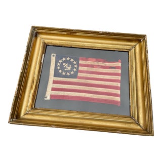 Framed Antique American Yachting Flag Gold Leaf Frame Wool Nautical Flag For Sale