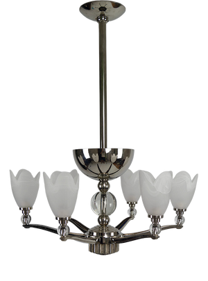 Art Deco Modernist Chrome Chandelier, France, 1930s