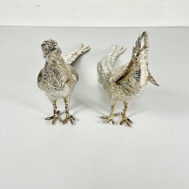 Early 20th C Vintage French Chippendale Hollywood Regency Game Bird Pheasant Silverplate Figurals - An Opposing Pair For Sale - Image 10 of 18