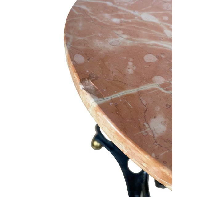 Pair of Iron and Brass Drink Tables With Polished Rojo Marble Tops For Sale - Image 10 of 16