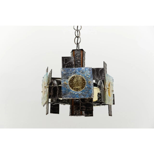 Rustic Italian Pendant Lamp in Iron and Murano Glass, 1960s For Sale - Image 16 of 16