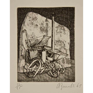 Armando Buratti, Cement Mixer and Wall, Etching, 1965 For Sale