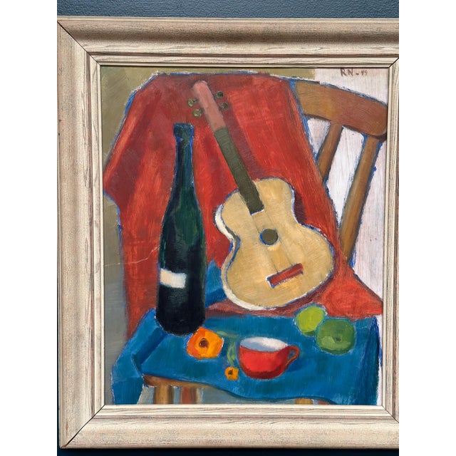 Rn, Still Life with Guitar and Wine Bottle, 1949, Oil Painting on Canvas, Framed For Sale - Image 12 of 18