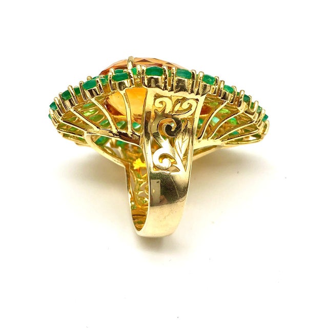 Baroque Bochic "Orient" Vintage Green Emerald & HoneyCitrine Ring Set 18K Gold & Silver For Sale - Image 3 of 18