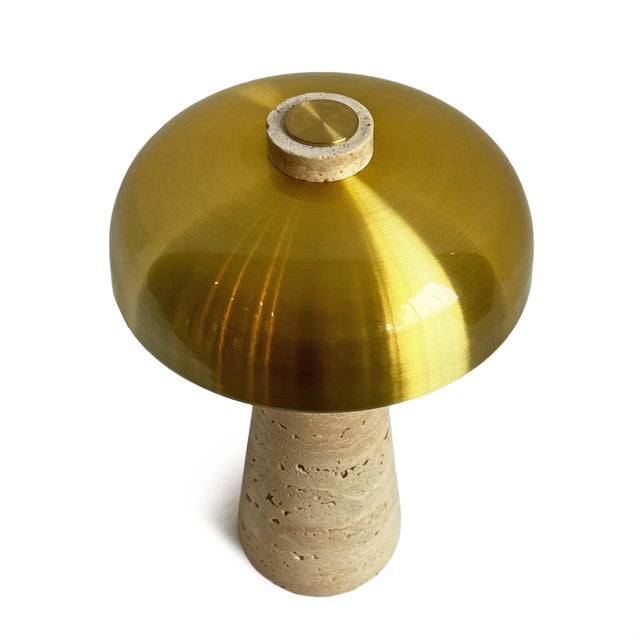 Contemporary Porcini Travertine Brass Table Lamp For Sale - Image 3 of 10