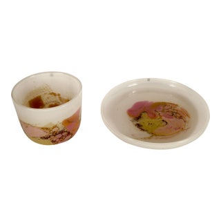Scandinavian Art Glass Centerpiece Bowl and Plate Set by Gro Bergslien for Hadeland Norway, 1970s For Sale