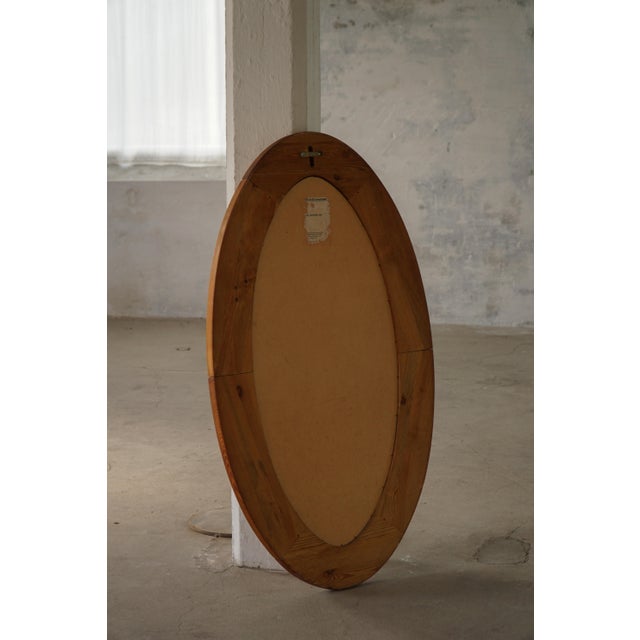 Wood Large Oval Wall Mirror in Pine by Glasmäster Markaryd, Sweden, 1960s For Sale - Image 7 of 17