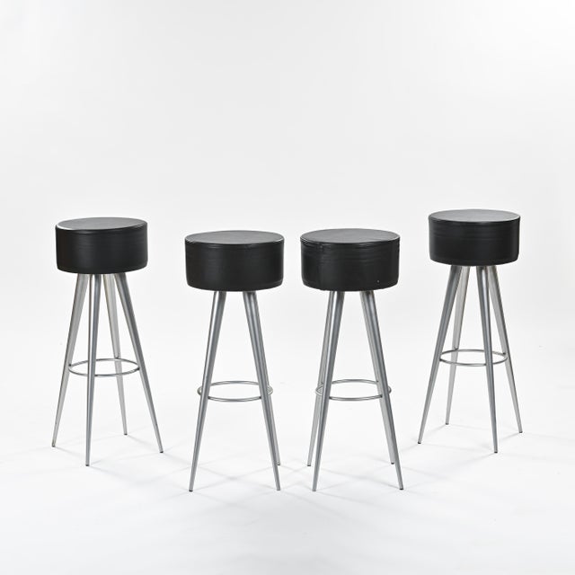 Metal Metal and Leather Golia Stools by Maurizio Peregalli for Zeus, 1993, Set of 4 For Sale - Image 7 of 7