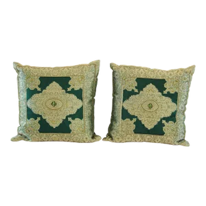 Emerald Green Moorish Throw Pillows Embellished With Sequins and Beads a Pair