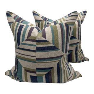 Anna French Cubism Plum Pillows- A Pair For Sale