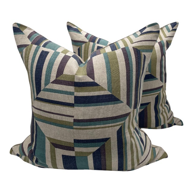 Anna French Cubism Plum Pillows- A Pair For Sale