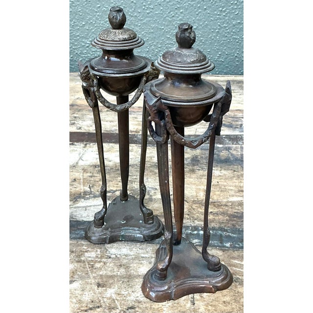 Vintage Egyptian Revival Pedestal Urns - A Pair For Sale - Image 4 of 12