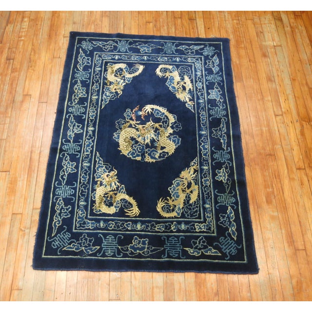 Dragon Blue Chinese Rug, Mid-20th Century For Sale In New York - Image 6 of 6