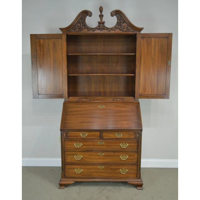 Henkel Harris Chippendale Style Carved Walnut Blind Door Secretary Desk For Sale - Image 11 of 12