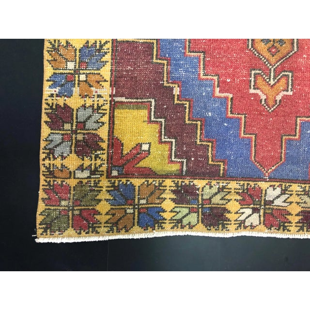 Red Orange and Yellow Faded Oushak Turkish Traditional Vintage Tribal Area Rug For Sale - Image 10 of 11