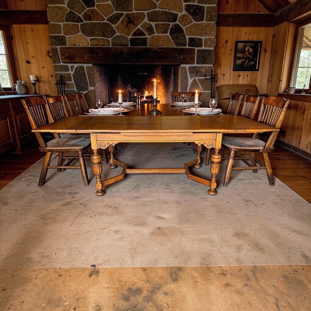 1930s 1930s Pristine Solid Oak Draw Leaf Table For Sale - Image 5 of 12