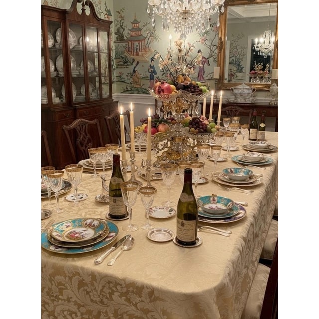 Vintage Heavyweight Damask Jacquard Weave Tablecloth in Gold & Cream - 58” X 100” - Formal Entertaining, Cottage Core, Palm Beach Regency. See Pics! For Sale - Image 4 of 6