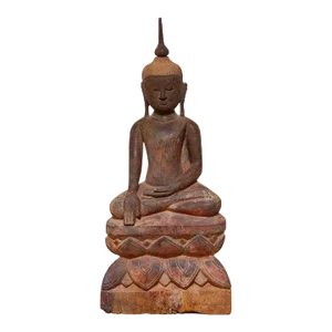 Beautiful Antique Carved Wood Painted Buddha