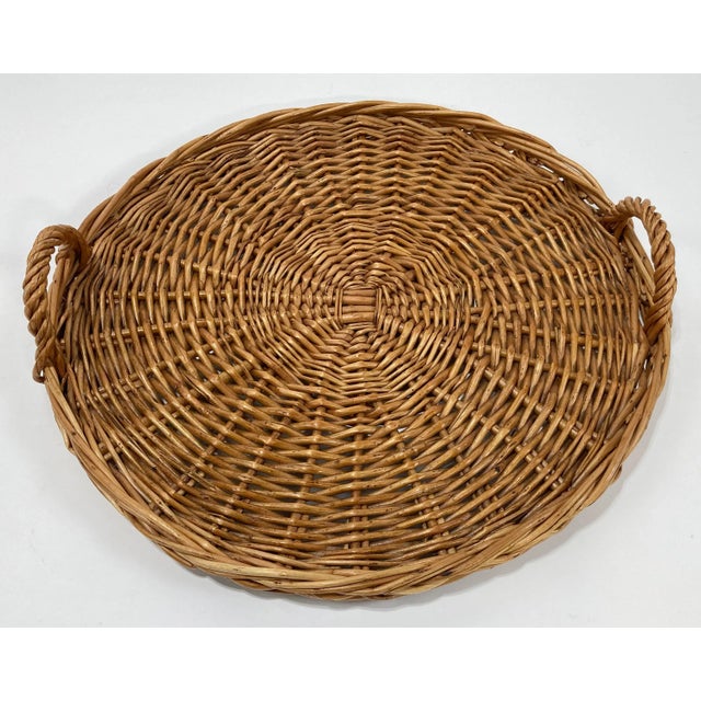 Wood Late 20th Century Round Wicker Tray With Handles For Sale - Image 7 of 7