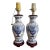 1990s Blue and White Floral Lamp Pair For Sale