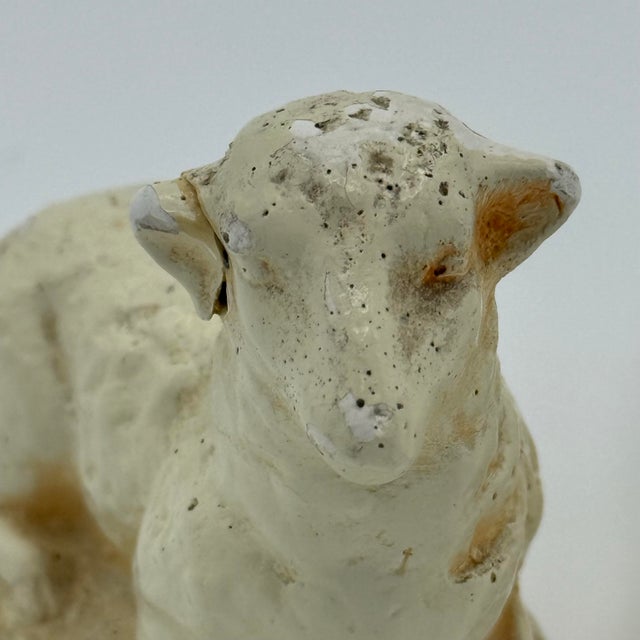 Vintage Mid-Century Composition Nativity Sheep With Charming Age & Primitive Patina - A Pair For Sale - Image 4 of 7