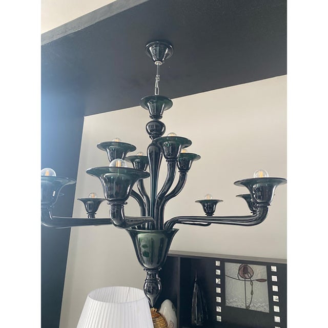 Green Translucent Green-Petrol Murano Style Glass Chandelier by Simoeng For Sale - Image 8 of 9