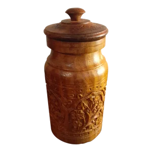 1980s Hand Carved Inlay Sandal Wood Lidded Canister, Made in India