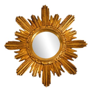 Mid-Century Modern Italian Sunburst Wall Mirror in Wood and Resin, 1950s For Sale