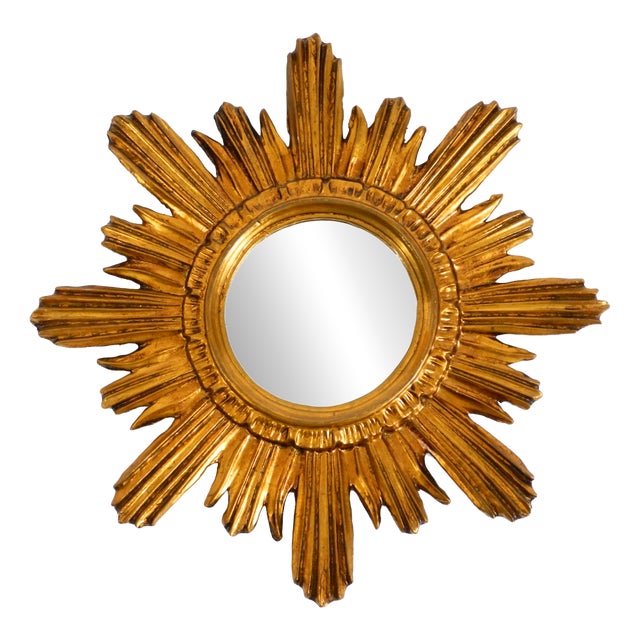 Mid-Century Modern Italian Sunburst Wall Mirror in Wood and Resin, 1950s For Sale