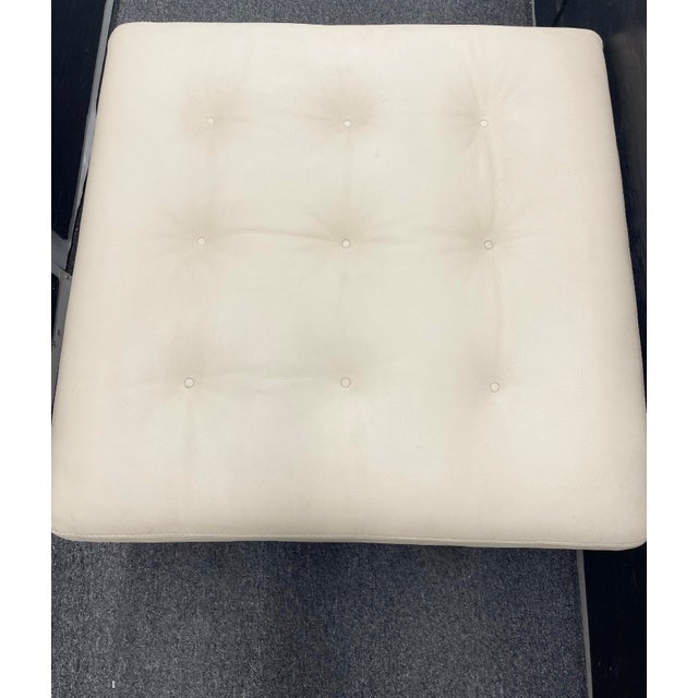 Roche Bobois Roche Bobois Tufted Leather Ottoman, 36 X 36, Cream For Sale - Image 4 of 6