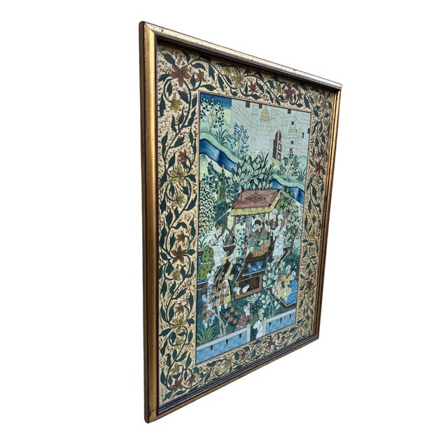 Beautifully detailed Asian-style artwork depicting a lively courtly garden scene, rich with storytelling and fine...